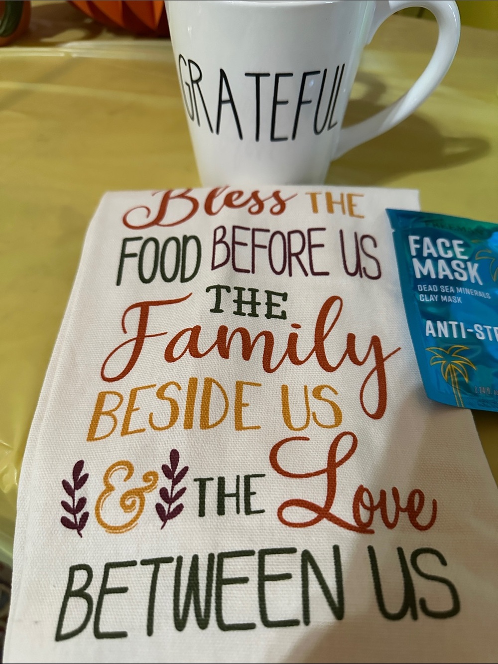 White Ceramic Mug & Multicolor Cotton Tea Towel Set - Home Kitchen